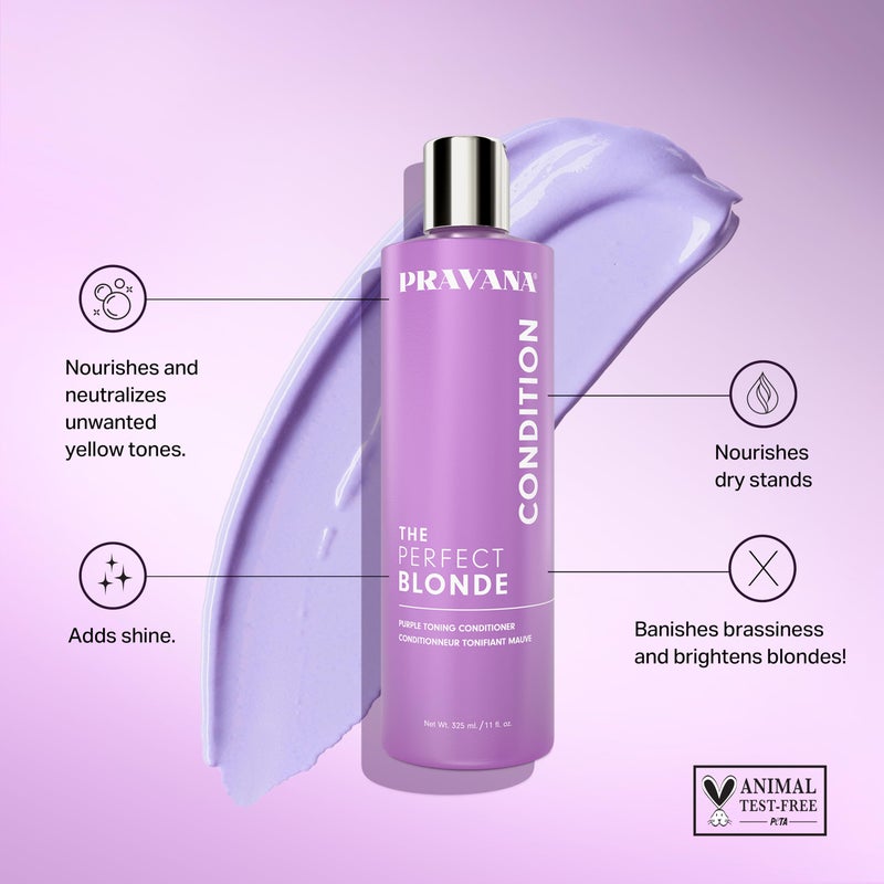 Pravana The Perfect Blonde Purple Toning Conditioner | Neutralizes Brassy, Yellow Tones | For Color-Treated Hair | Adds Strength, Shine, Elasticity | 2 Fl Oz - Image 2
